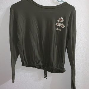 Green flower draw string long sleeve top
